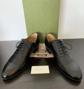 MEN'S GUCCI GG LACE UP SHOES IN WAXED BLACK CALF SIZE 13US/12G $920 - Picture 1 of 9