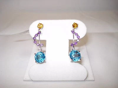 Pendiente 14K diamante topacio azul, amertista, citrino Foto 1 de 4