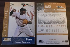 2011 ORIOLES SAL Shorebirds Top Prospect MYCHAL GIVENS Baseball RC Card #8 - Picture 1 of 3
