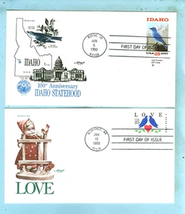 2 ARTMASTER FDC, "Sc 2439 Idaho 25c & Sc 2440 LOVE 25c" - Picture 1 of 4