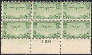 C21 F-VF MNH OG Luftpost -- 20 ¢ Porzellan Klipper Platte 6er Block (REM #C21-8) - Bild 1 von 2