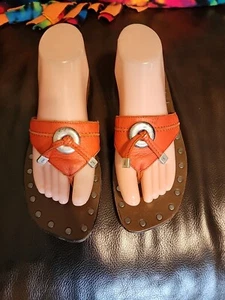 YSL Orange Leather/Flip Flops Sandals Size 38/7.5 - Picture 1 of 11