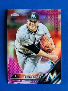 2016 Topps Chrome Jose Fernandez Marlins Pink Refractor Baseball Card #197 - Picture 1 of 2