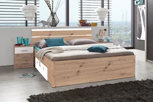 Bettanlage Mars Artisan Eiche Bett und Nachtkommode NaKo Schlafzimmer Schlafbett - Bild 1 von 7