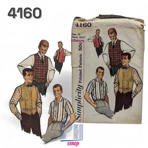 Simplicity 4160 Mens Sz 32-44 Neck 16 1/2 Sewing Pattern Shirt vest CUT - Picture 1 of 5
