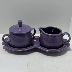 Fiesta Fiestaware Vintage Lilac Creamer And Sugar Set With Tray - Picture 1 of 9