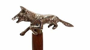 BASTONE DA PASSEGGIO IN LEGNO STILE CLASSICO CANNA OTTONE ARGENTO MANICO TEST... - Foto 1 di 4