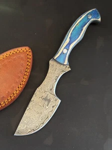 10" Custom Rain Drop Damascus Steel Knife For Hunting OX 3585 - Picture 1 of 5