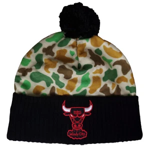 Chicago Bulls Mitchell & Ness NBA Cuff Beanie Knit Hat Cap 3D Logo Duck Camo New - Picture 1 of 6
