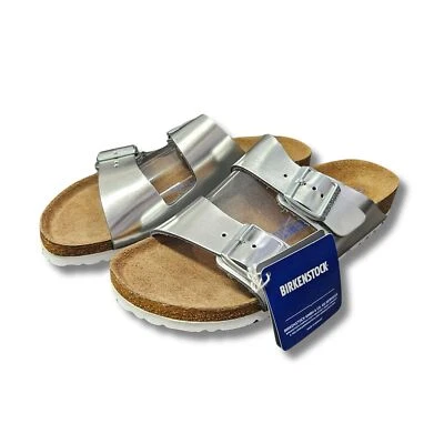 Sandali da donna Birkenstock Arizona argento ciabatte in pelle taglia 40 - Immagine 1 di 4