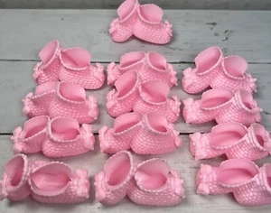 13 PC Vintage Pink Plastic Baby Booties Shoes Cake Decoration Party Favors Bows - Picture 1 of 10