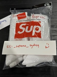 SUPREME X HANES 4 PACK WHITE SOCKS SUZE 6-12 BRAND NEW - Picture 1 of 4