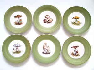 Vintage Marcel Guillot France Hand Painted Pottery MUSHROOM Dinner Plates Set 6 - Picture 1 of 4
