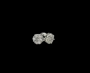 14K White Gold Round Natural Diamond Flower Cluster Stud Earrings 0.70ctw - Picture 1 of 4