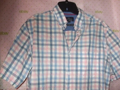 $60 MARKS & SPENCER BLUE HARBOUR LUJO ALGODÓN CUADROS BOTÓN Camisa M Top arrugado Foto 1 de 3