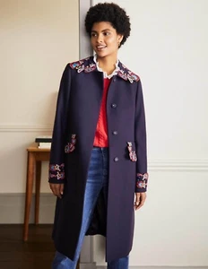 BNWT BODEN Floral Embroidered Coat UK 8R Navy Italian Wool Blend RRP £298 - Picture 1 of 6