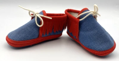 Винтажный золотой жук Goldbug синий красный мокасины поскользнуться на тапочки ботинок обувь для младенцев - Изображение 1 из 4
