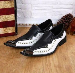 Zapatos de vestir de cuero con punta de metal para hombre remaches empalme formal Gran Bretaña retro - Imagen 1 de 14