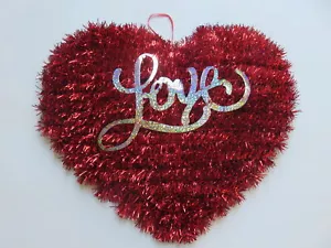 Valentine Love Red Heart Door Wall Hanging 13.5x12 Tinsel Reusable FREE SHIPPING - Picture 1 of 6