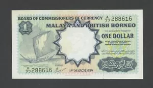 MALAYA & BRITISH BORNEO $1 1959 W&S Krause 8A EF-AU Banknotes - Picture 1 of 5
