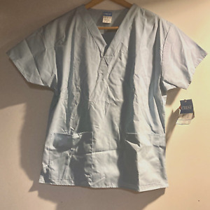 Light Ice Blue Crest Scrub Top Two Front Pockets New with Tags Size Medium