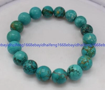 Natürlich 6/8/10/12mm Blau Türkis Rund Edelstein Perlen Elastisch Armband 19cm - Bild 1 von 4