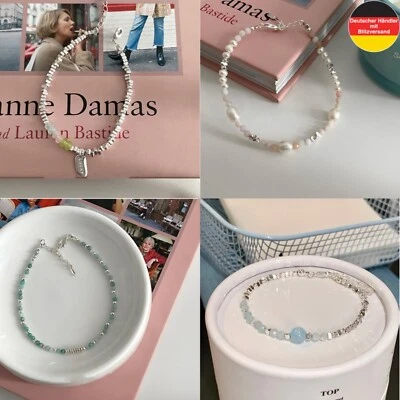 Damen Armkettchen Mode Schmuck Edelstahl Armkette Armband Silber Perlen Steine - Bild 1 von 4