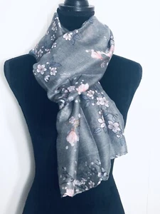 Damen Blumen Herbst Winter Frühling Weich Schal Halstuch Rosa Grau Beige - Bild 1 von 9