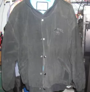 CAMEL CIGARETTE BOMBER JACKET VTG Tobacco Black Suede Leather Mens Coat XL - Picture 1 of 3