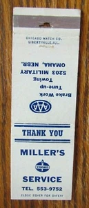 MILLER'S STANDARD GASOLINERA AÑOS 60 MATCHBOOK MATCHCOVER: OMAHA, NEBRASKA -E22 - Imagen 1 de 2