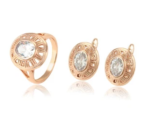 Deluxe Schmuck Set Ring Ohrringe Zirkonia Kristall 750er Gold 18K vergoldet - Bild 1 von 8