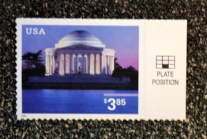 USA2002 #3647 $3.85 Jefferson Memorial - Selvage Single Priority Mint NH - Picture 1 of 3