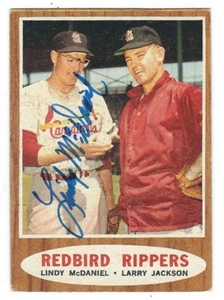 Carta autografata 1962 Topps Lindy McDaniel St. Louis Cardinals #306 - con certificato di autenticità - Foto 1 di 1