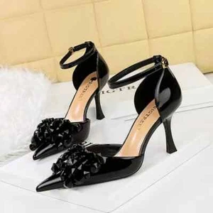 Zapatos Decolte 8 Cm Negros Con Strass Elegantes Cómodos De Piel Sintética 11397 - Imagen 1 de 3