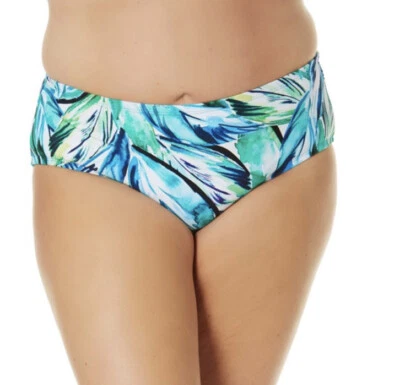 NWT Terra Sky Bikini Swimsuit Bottom Plus 4X 28W 30W Blue Green Palm Mid Rise - Image 1 of 4