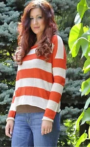 Burberry Brit womens alpaca cream orange stripes cropped pullover sweater large - Picture 1 of 8