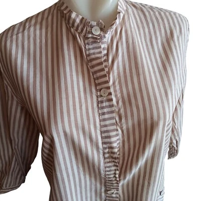 Blusa a Rayas Hecha a Mano Mangas 3/4 Mangas Mandarín 1OF1 Mediana Vintage Años 40 Foto 1 de 4