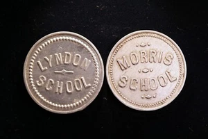 Pair of UNLISTED School tokens - Lyndon School & Morris School - Picture 1 of 2