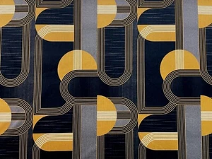 Geometric Retro Block Velvet Black grey Gold Curtain Blind Upholstery Fabric - Picture 1 of 6