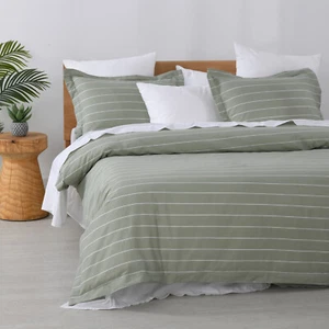 Studio Stripe Quilt Cover Sets - Sage - Queen | Bnb Supplies - Picture 1 of 4