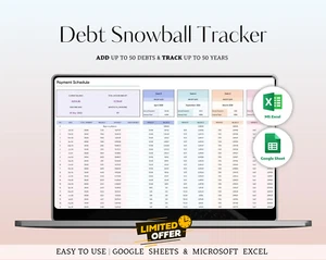 π° Debt Snowball Tracker Template | Excel & Google Sheets | Rainbow Theme π - Afbeelding 1 van 7