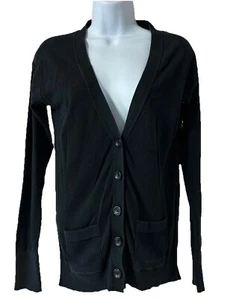 Mossimo Supply Co Button Up Cardigan Women Small Black V Neck 5 Buttons Cotton - Picture 1 of 16