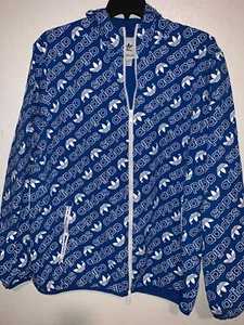 Giacca a vento Adidas ragazzo originale trifoglio monogramma blu/bianco con cappuccio taglia XL - Foto 1 di 2