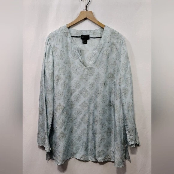 Lane Bryant 100% Silk Blouse Womens 22/24 Blue Cottagecore Peasant Retro 90s - Image 1 of 4