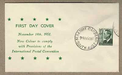 Australia 1951 BERGEN KGVI 3d Green FDC Cover cd Allenby Gardens - image 1 of 2