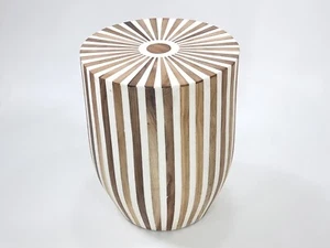 STUNNING HANDMADE Round Striped Table 20" - Unique Coffee End Table - Picture 1 of 11