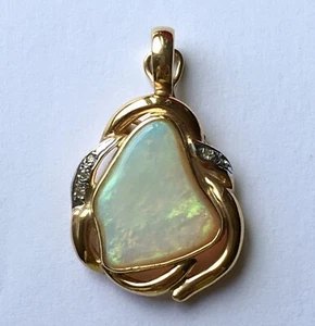 Neu 14k massives Gelbgold Y/G Natur Feueropal Anhänger, 1 Zoll, P9718712 - Bild 1 von 6