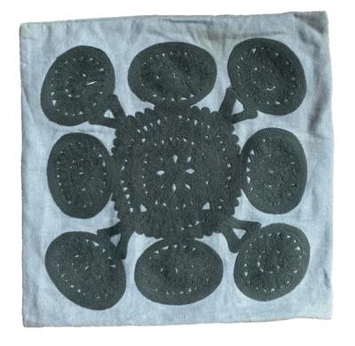 West Elm Gray embroidered Cotton Linen Pillow Cover Case Sham 16” Taupe Square - Image 1 of 4