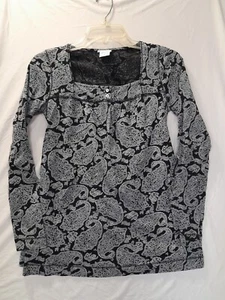 Oh Baby Motherhood Maternity Size Small Long Sleeve Knit Black Paisley Shirt - Picture 1 of 9