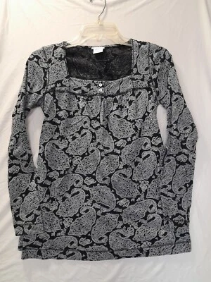 Oh Baby Motherhood Maternity Size Small Long Sleeve Knit Black Paisley Shirt - Image 1 of 4